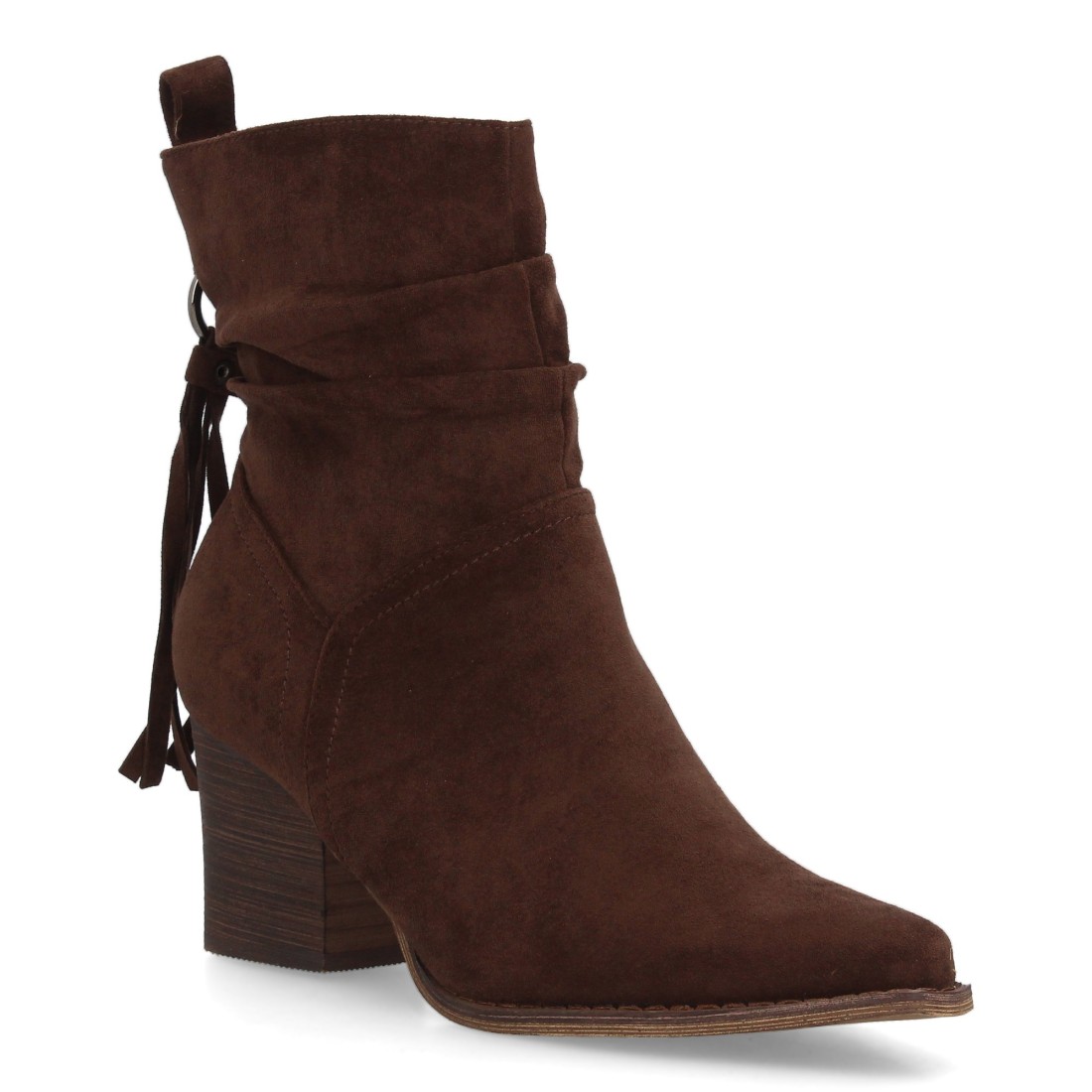 Botín de Tacón Caña Arrugada con Flecos Café 3 Botín de Tacón Caña Arrugada con Flecos Café - Imagen 3