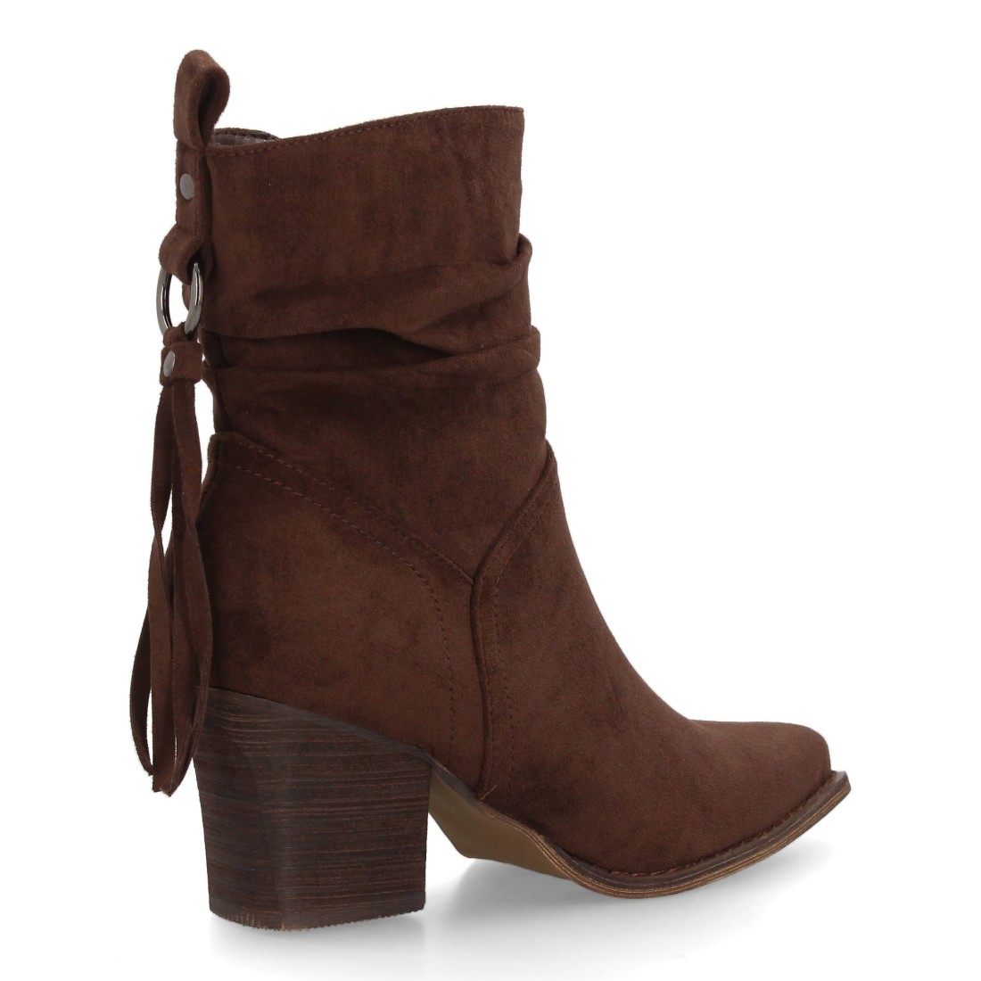 Botín de Tacón Caña Arrugada con Flecos Café 4 Botín de Tacón Caña Arrugada con Flecos Café - Imagen 4