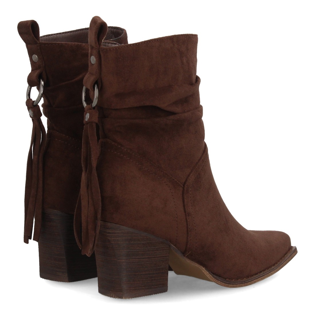 Botín de Tacón Caña Arrugada con Flecos Café 5 Botín de Tacón Caña Arrugada con Flecos Café - Imagen 5
