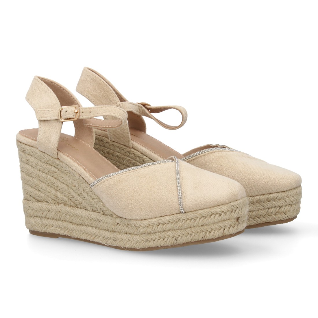 Cuñas de Esparto Beige con Pulsera de Hebilla para Mujer 1 Cuñas de Esparto Beige con Pulsera de Hebilla para Mujer