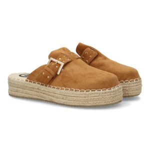 Zuecos de Mujer con Plataforma de Esparto en Color Camel