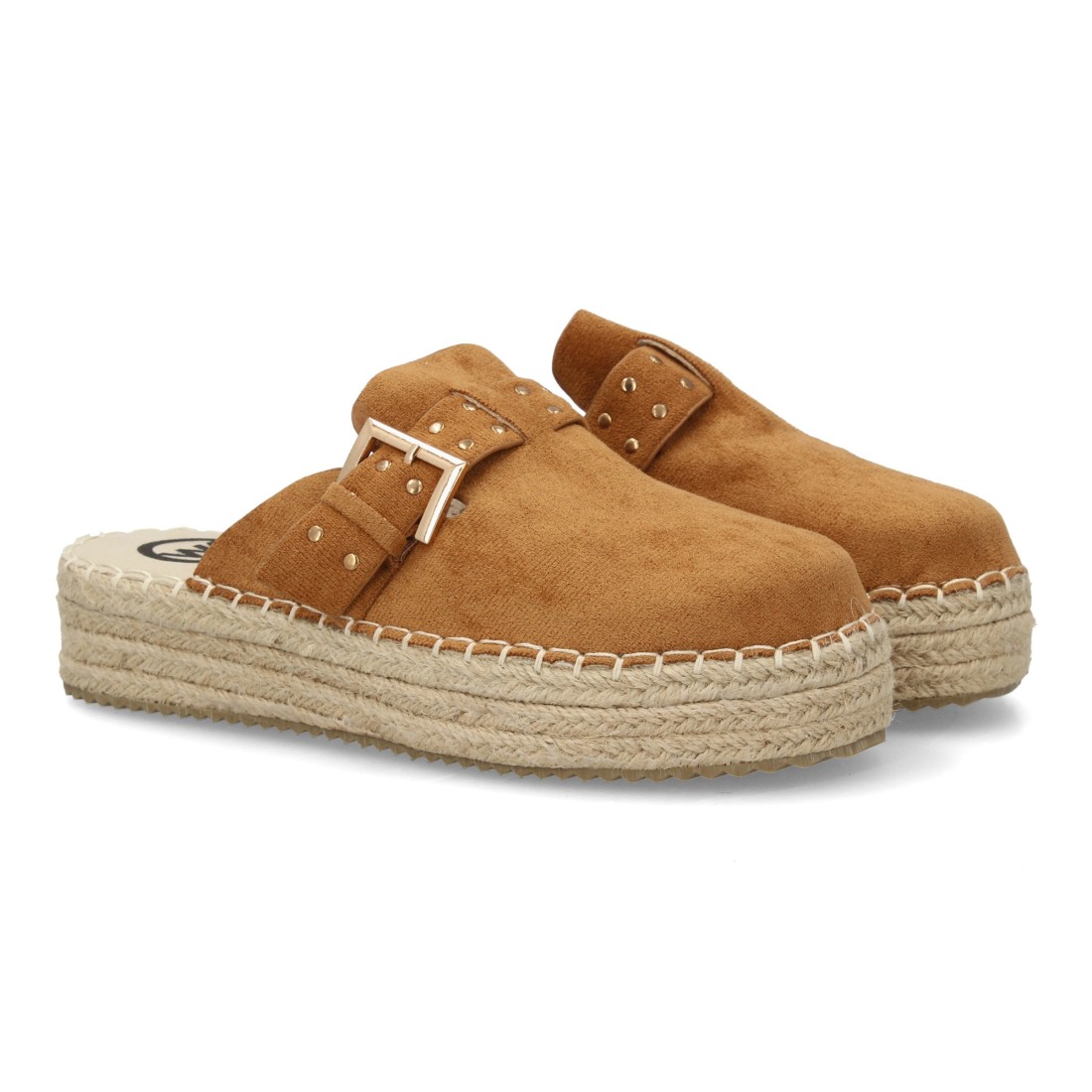 Zuecos de Mujer con Plataforma de Esparto en Color Camel 1 Zuecos de Mujer con Plataforma de Esparto en Color Camel
