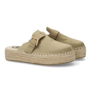 Zapatos Mujer 7 Zuecos de Mujer con Plataforma Tipo Yute en Color Verde Oliva