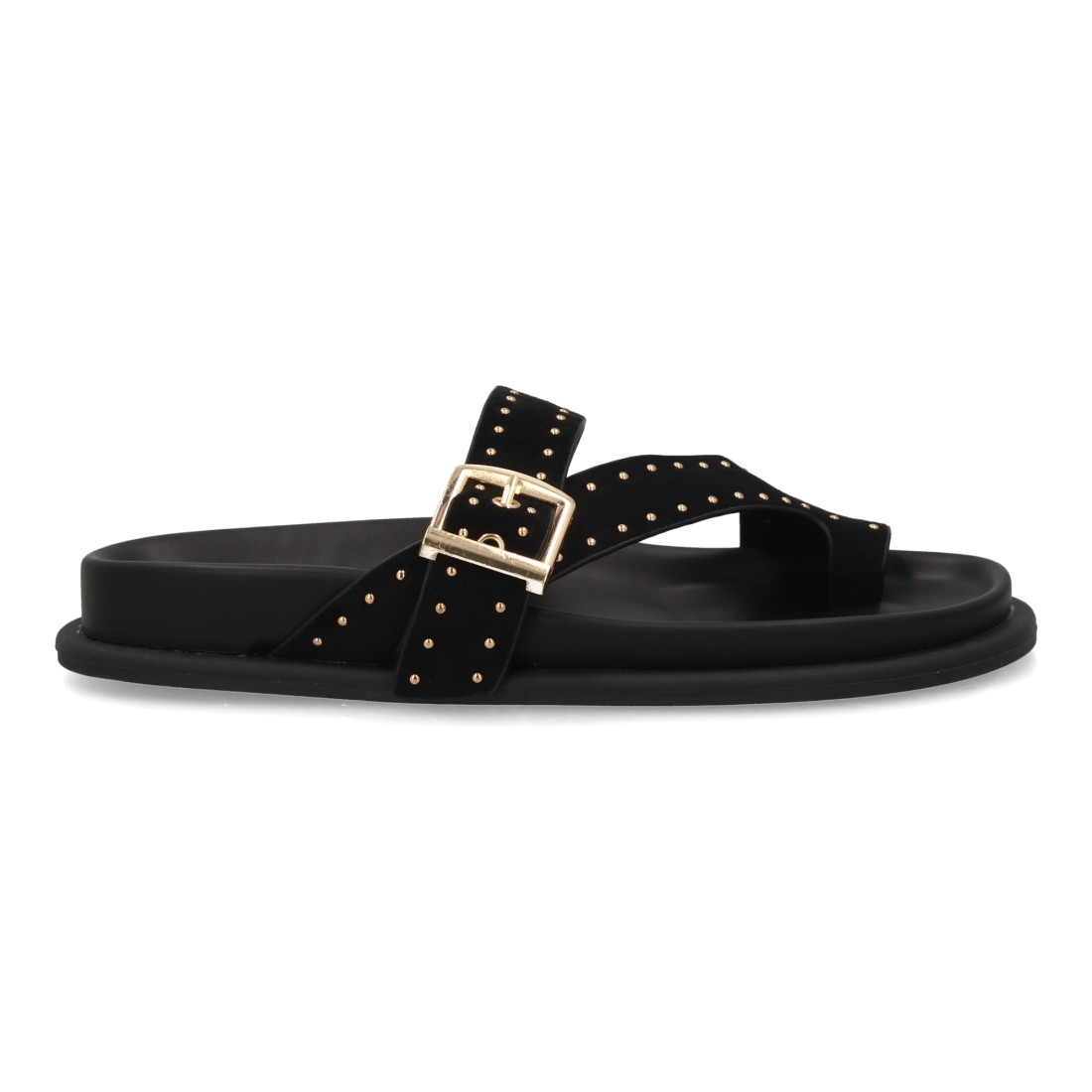 Sandalias Planas Negras Gold Buckle 2 Sandalias Planas Negras Gold Buckle - Imagen 2
