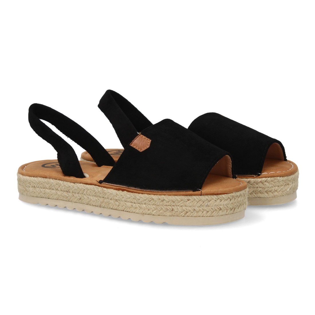 Sandalias Menorquinas Negras con Plataforma de Esparto para Mujer 1 Sandalias Menorquinas Negras con Plataforma de Esparto para Mujer