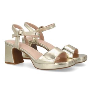 Sandalias de Tacón Ancho en Color Oro
