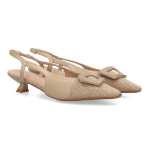 Zapatos Mujer 2 Zapatos Destalonados Beige con Tacón Bajo y Hebilla Elegante