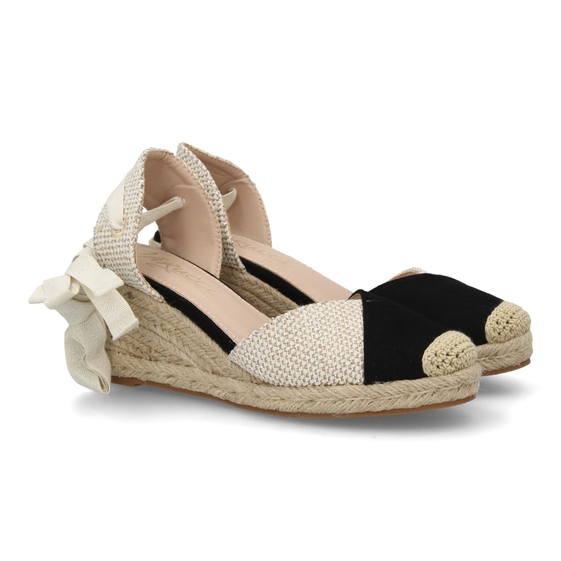 Alpargata Mujer Cuña Bicolor Negro y Beige 1 Alpargata Mujer Cuña Bicolor Negro y Beige