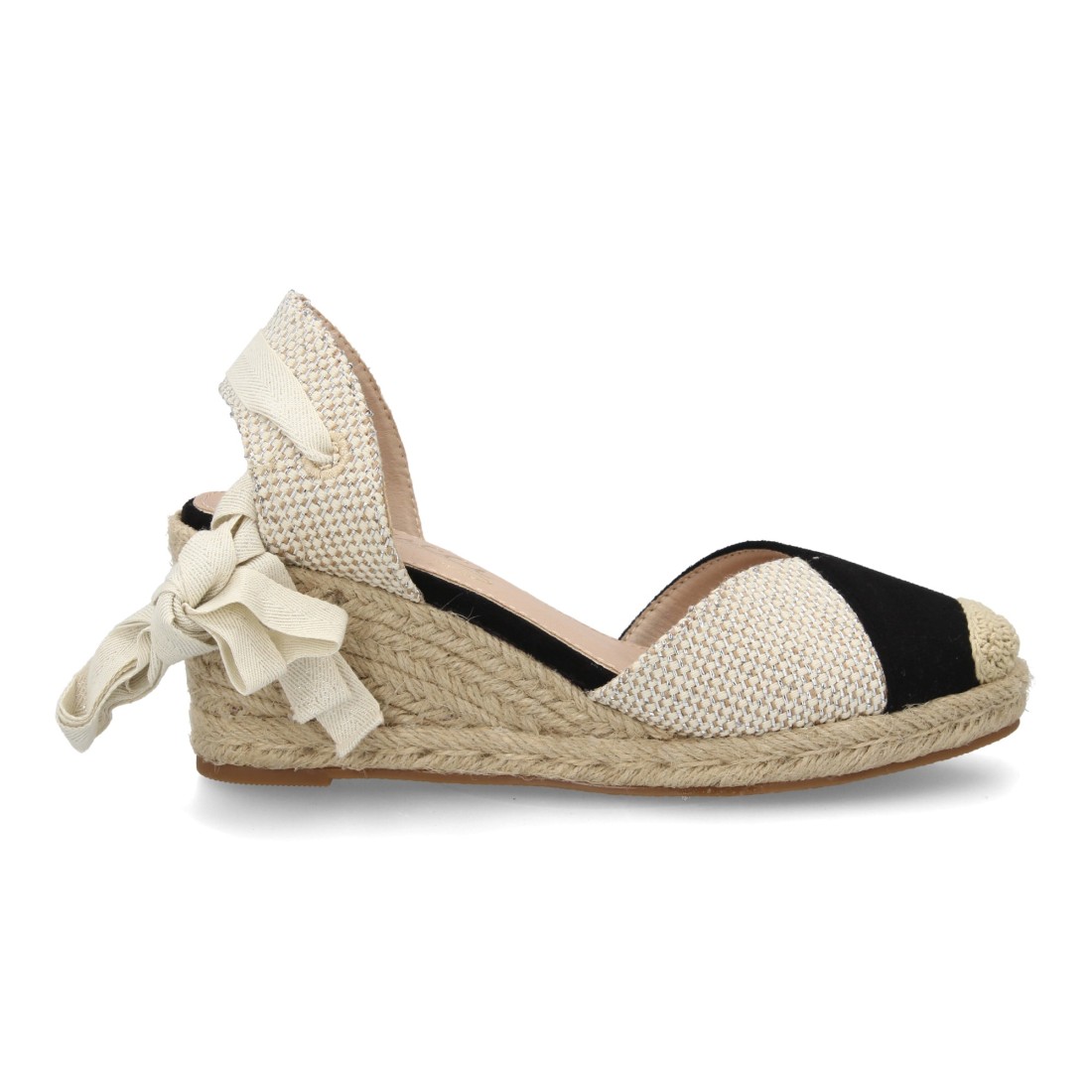 Alpargata Mujer Cuña Bicolor Negro y Beige 2 Alpargata Mujer Cuña Bicolor Negro y Beige - Imagen 2