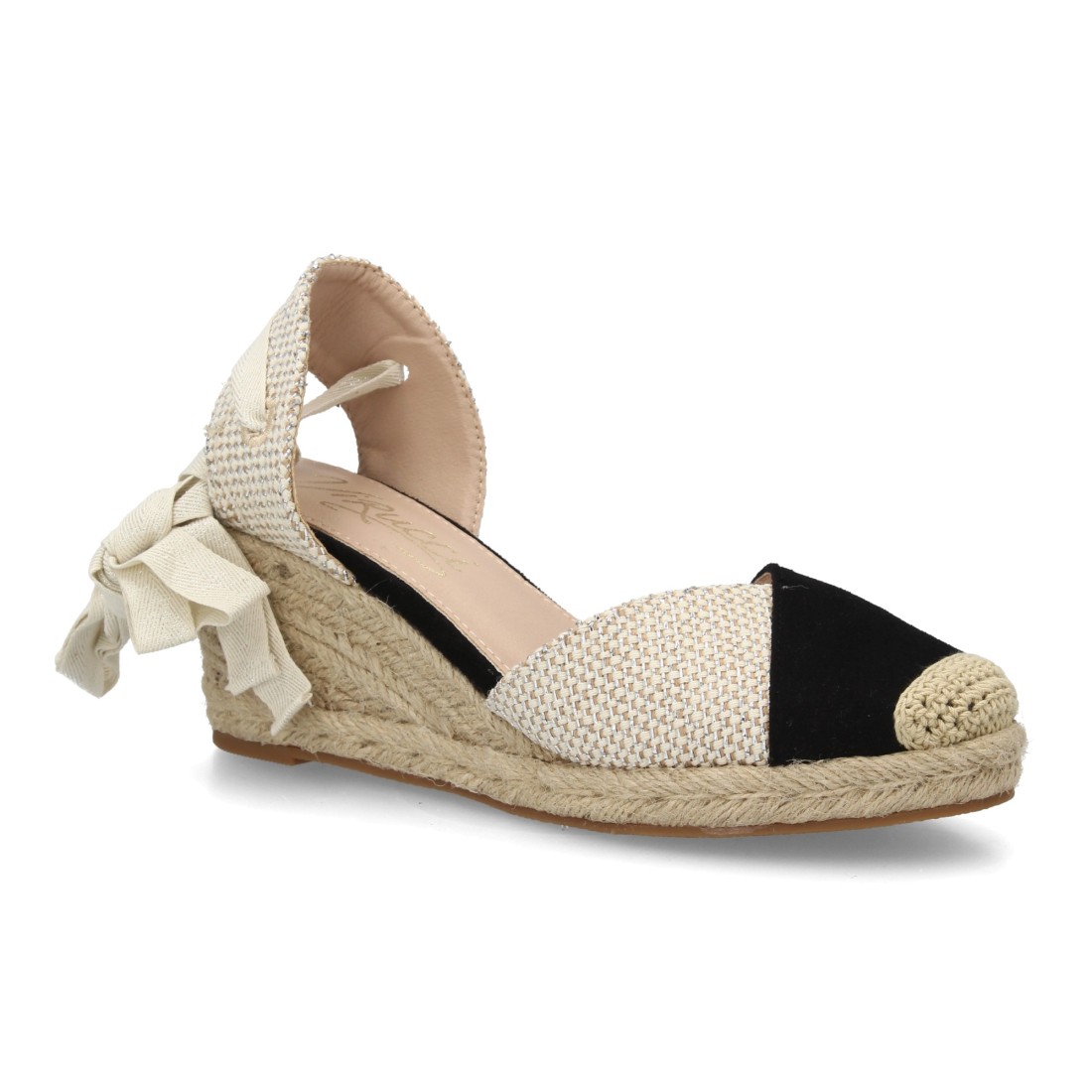 Alpargata Mujer Cuña Bicolor Negro y Beige 3 Alpargata Mujer Cuña Bicolor Negro y Beige - Imagen 3