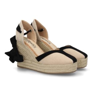 Alpargata Cuña Lazo Beige Negro