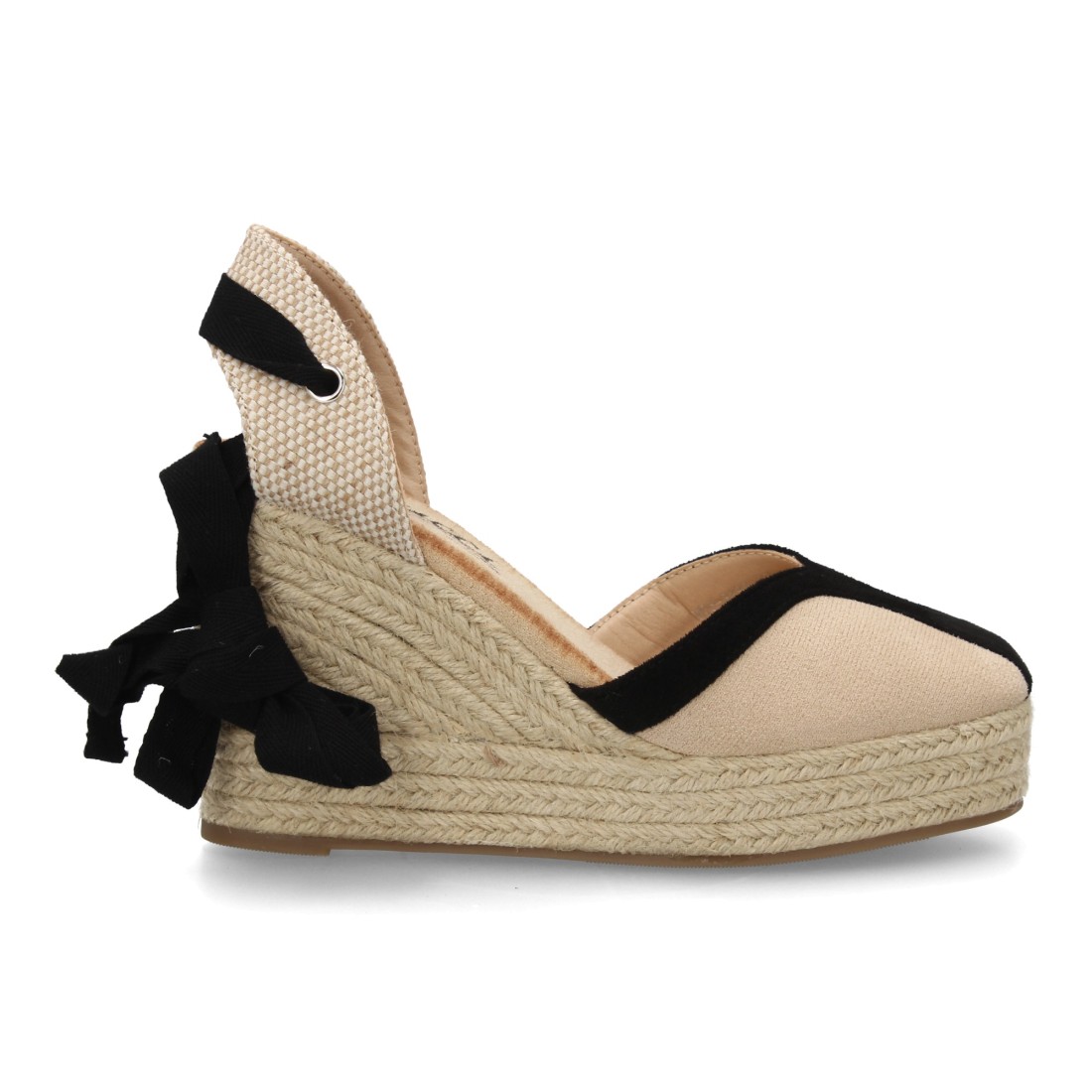 Alpargata Cuña Lazo Beige Negro 2 Alpargata Cuña Lazo Beige Negro - Imagen 2