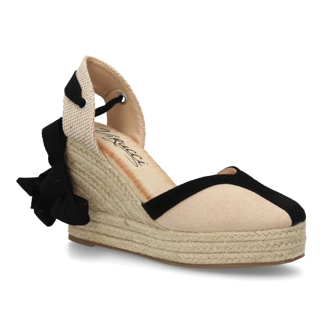 Alpargata Cuña Lazo Beige Negro 3 Alpargata Cuña Lazo Beige Negro - Imagen 3