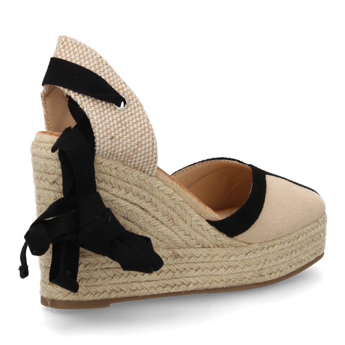 Alpargata Cuña Lazo Beige Negro 4 Alpargata Cuña Lazo Beige Negro - Imagen 4