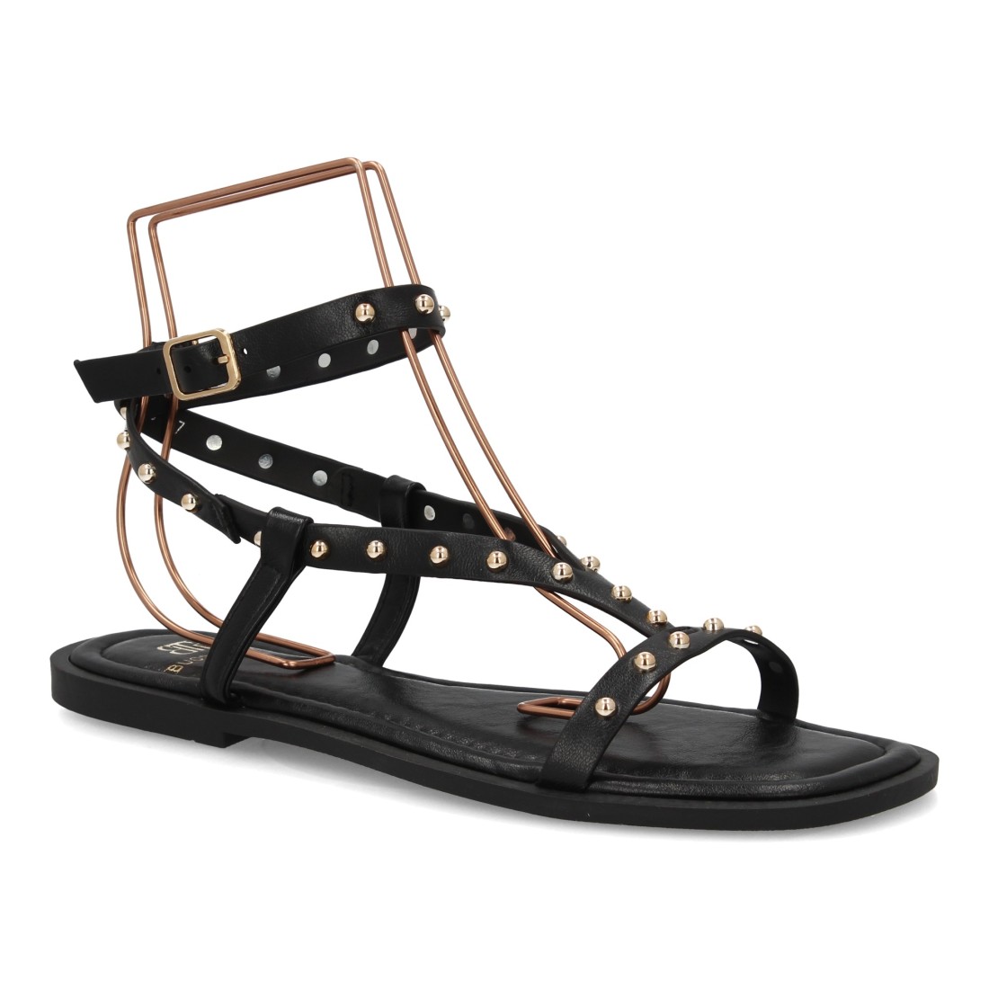 Sandalias Planas Negras con Tachas Doradas 3 Sandalias Planas Negras con Tachas Doradas - Imagen 3