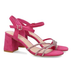 Sandalia Tacón Brillos Rosa