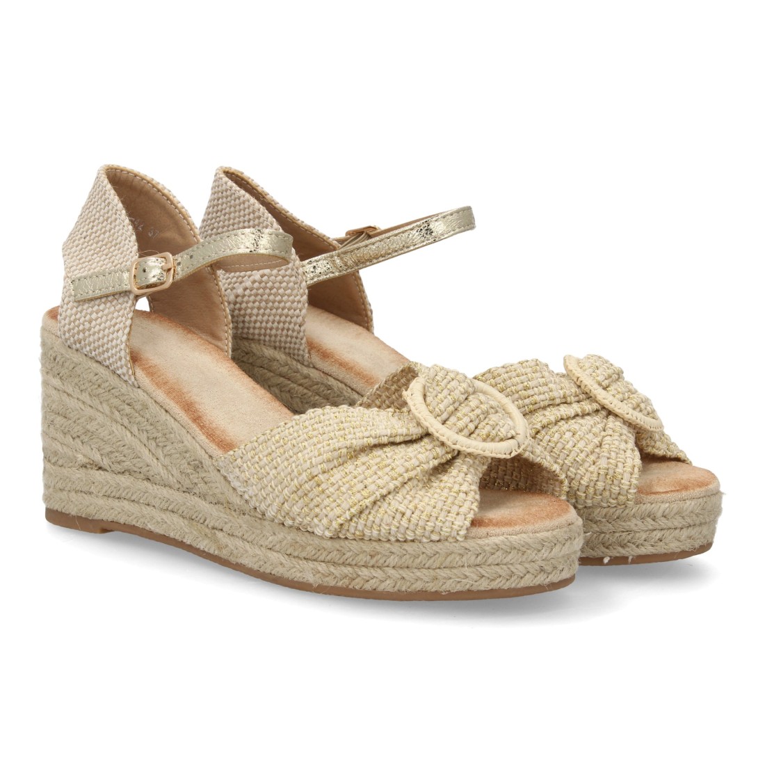 Sandalias de Cuña Doradas Estilo Natural 1 Sandalias de Cuña Doradas Estilo Natural