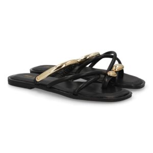 Sandalias Planas Noir Gold Negra