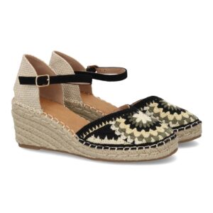 Alpargatas Cuña Crochet Negro