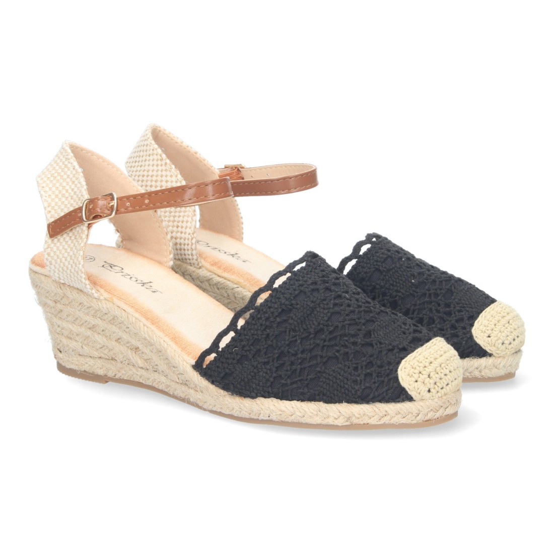 Alpargata De Cuña Media De Yute Pala Crochet Negro 1 Alpargata De Cuña Media De Yute Pala Crochet Negro