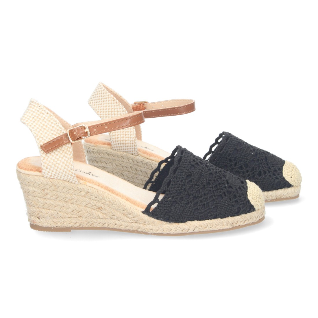 Alpargata De Cuña Media De Yute Pala Crochet Negro 5 Alpargata De Cuña Media De Yute Pala Crochet Negro - Imagen 5