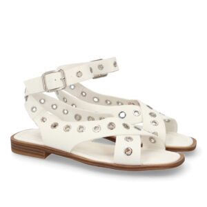Sandalias Planas Blancas con Detalles Metálicos