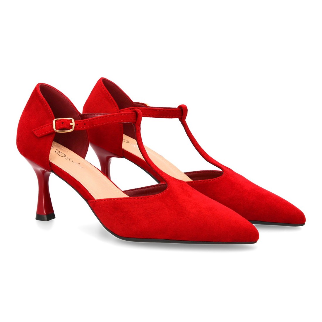 Zapato de tacón medio con tira en T rojo 1 Zapato de tacón medio con tira en T rojo