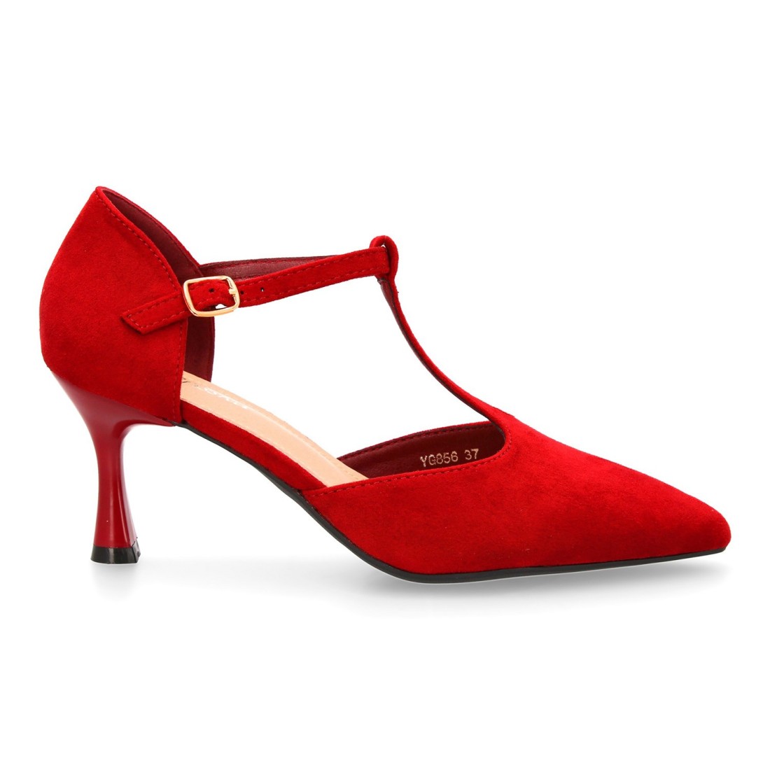 Zapato de tacón medio con tira en T rojo 2 Zapato de tacón medio con tira en T rojo - Imagen 2