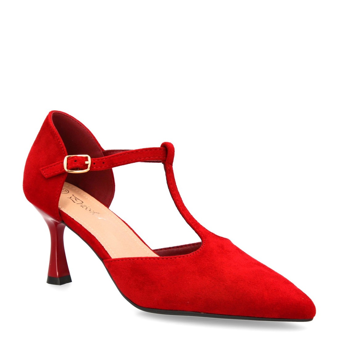 Zapato de tacón medio con tira en T rojo 3 Zapato de tacón medio con tira en T rojo - Imagen 3