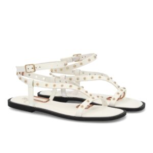 Sandalias Planas Blancas Gold Rivets