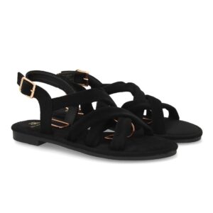 Sandalias Planas Negras de Tiras Trenzadas