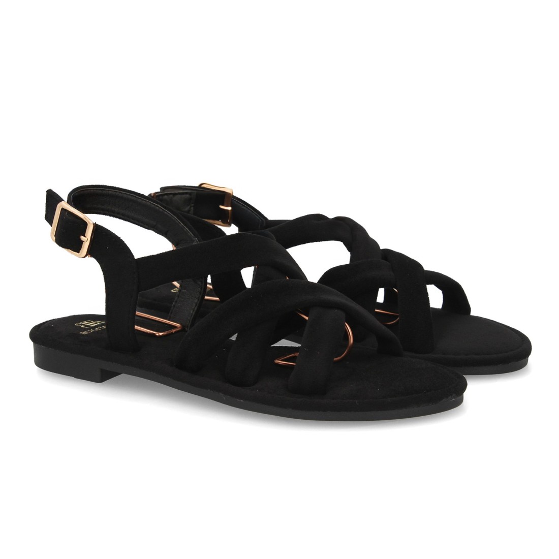 Sandalias Planas Negras de Tiras Trenzadas 1 Sandalias Planas Negras de Tiras Trenzadas