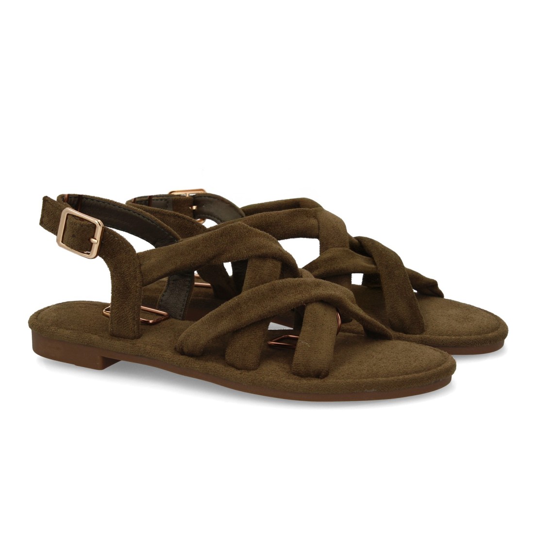 Sandalias Planas Verde Oliva de Tiras Trenzadas 1 Sandalias Planas Verde Oliva de Tiras Trenzadas