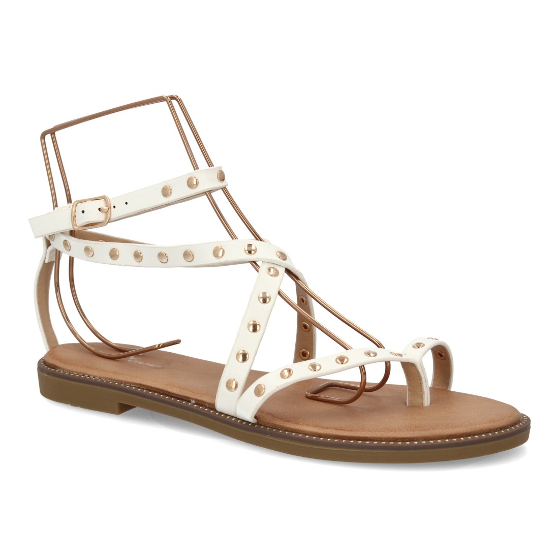 Sandalias Planas Blancas con Tachas Doradas 3 Sandalias Planas Blancas con Tachas Doradas - Imagen 3