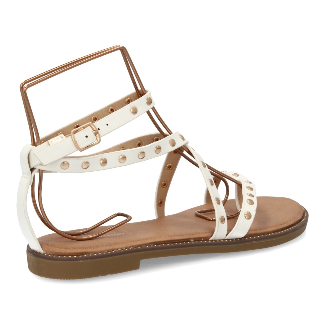 Sandalias Planas Blancas con Tachas Doradas 4 Sandalias Planas Blancas con Tachas Doradas - Imagen 4