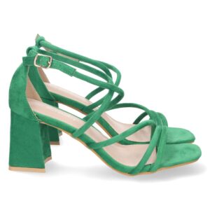 Sandalias Verdes De Tacón Bajo Fiesta Tiras Cruzadas