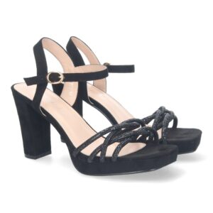 Sandalias de Tacón con Brillos en Color Negro