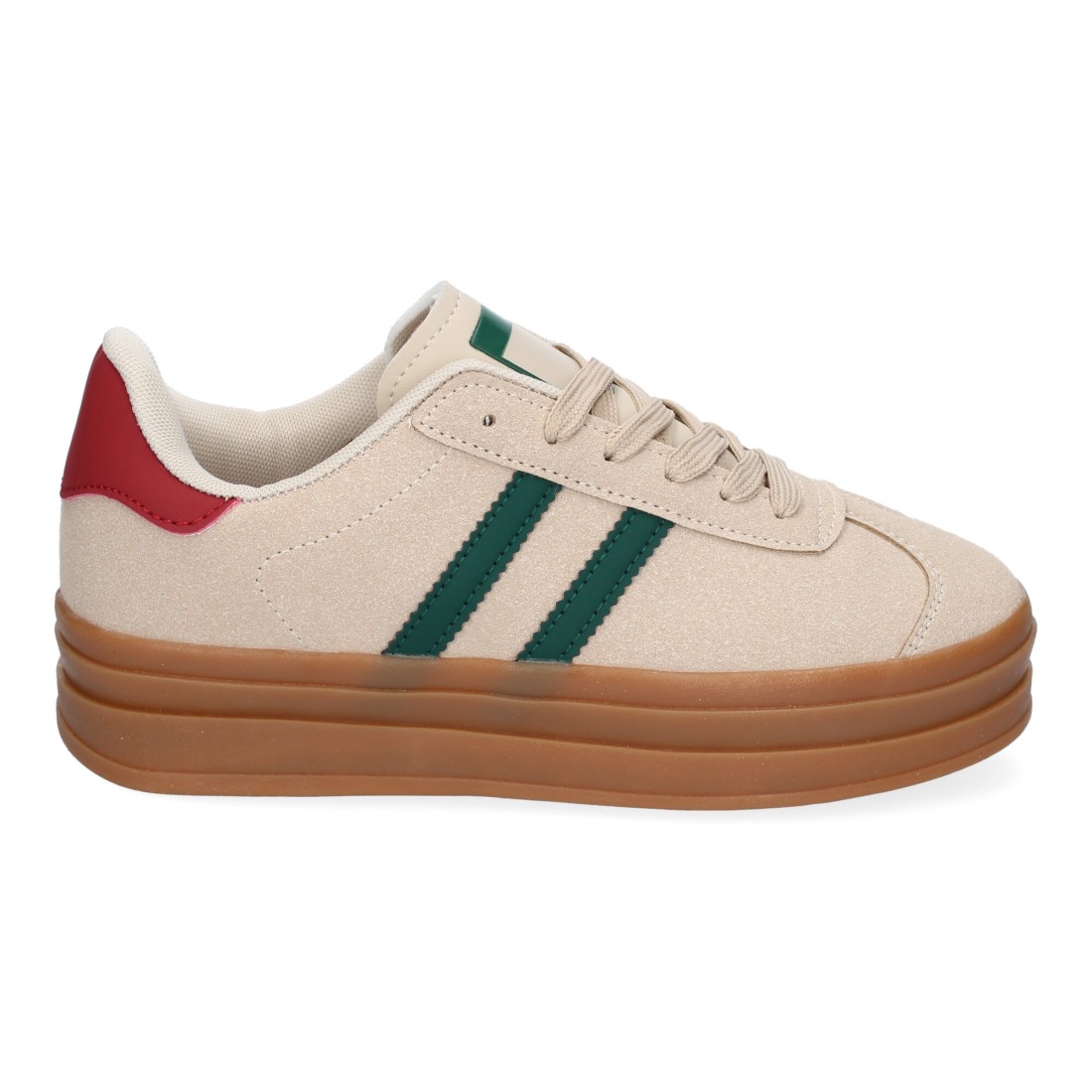 Zapatillas Beige con Franjas Verdes y Detalles en Rojo 2 Zapatillas Beige con Franjas Verdes y Detalles en Rojo - Imagen 2