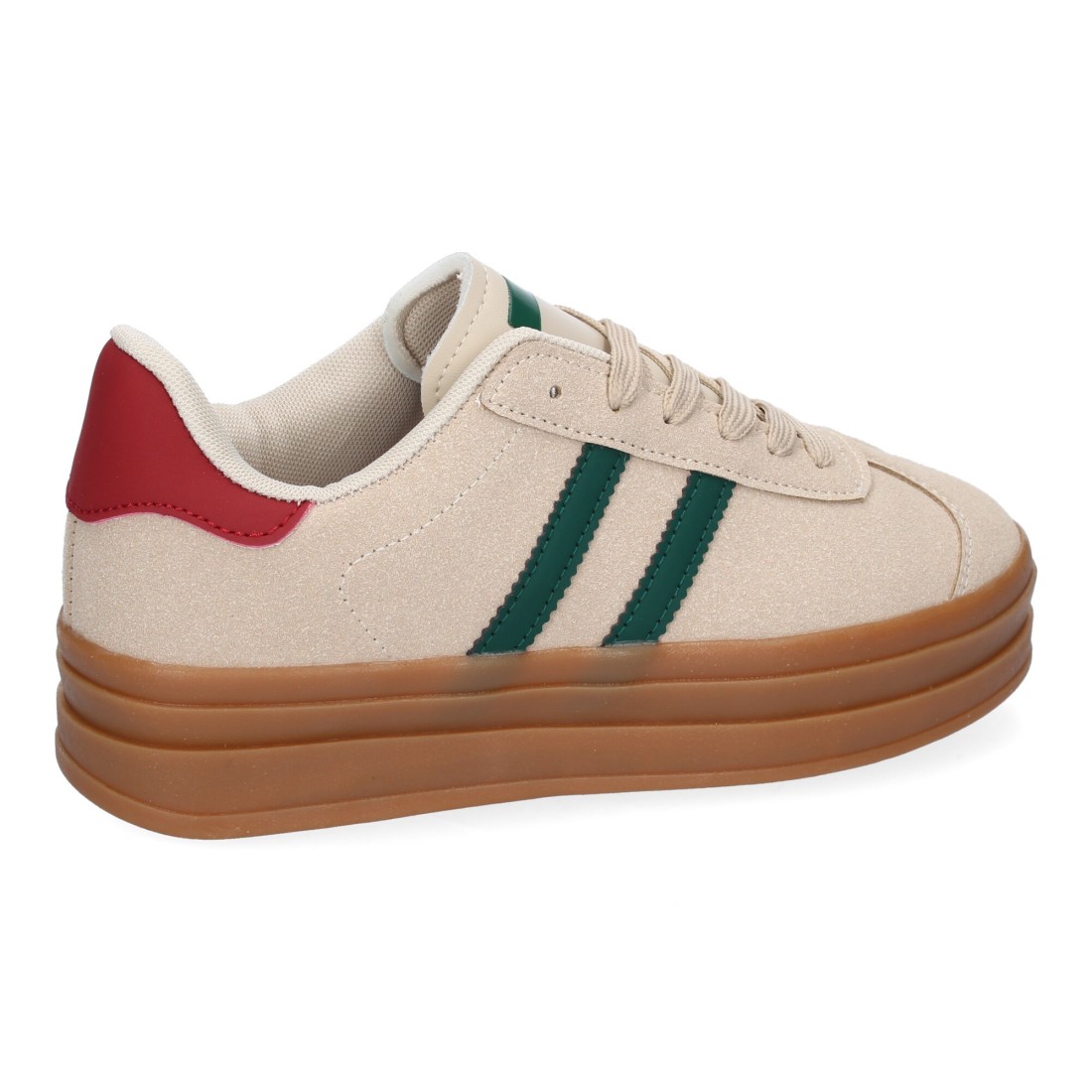 Zapatillas Beige con Franjas Verdes y Detalles en Rojo 4 Zapatillas Beige con Franjas Verdes y Detalles en Rojo - Imagen 4