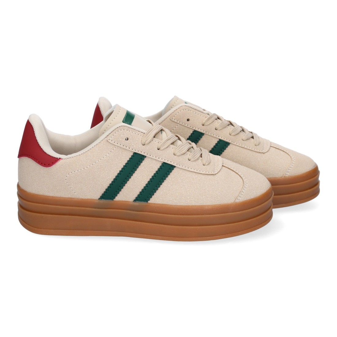 Zapatillas Beige con Franjas Verdes y Detalles en Rojo 5 Zapatillas Beige con Franjas Verdes y Detalles en Rojo - Imagen 5