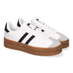 Zapatillas Blancas con Detalles en Negro y Suela Caramelo
