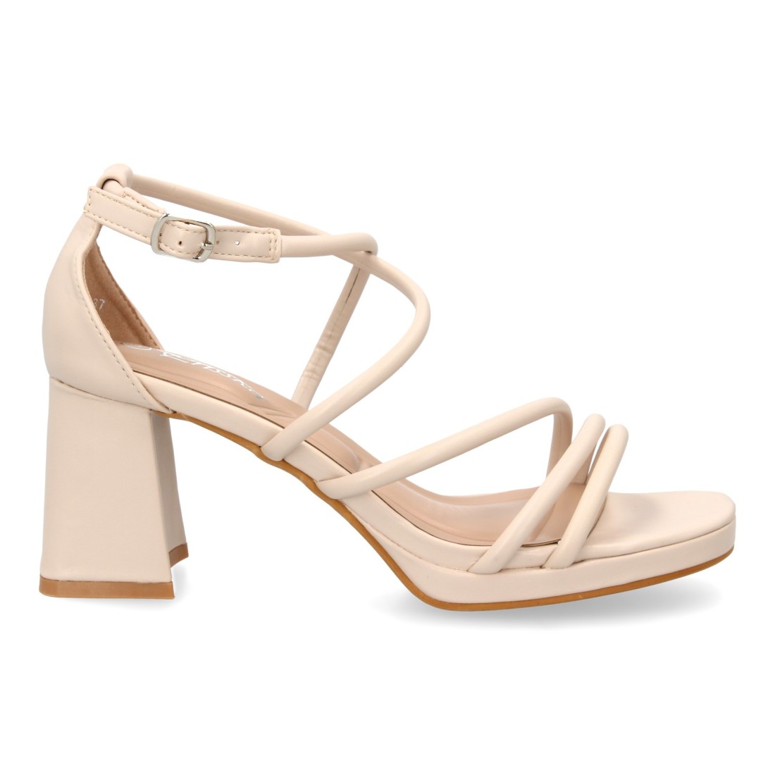 Sandalia de Tacón con Tiras Finas Color Beige 2 Sandalia de Tacón con Tiras Finas Color Beige - Imagen 2
