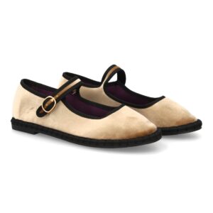Bailarinas 17 Bailarina con hebilla en terciopelo beige-kaki y ribete negro