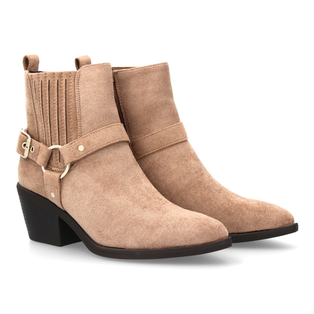 Botín Mujer Estilo Cowboy con Hebilla Taupe 1 Botín Mujer Estilo Cowboy con Hebilla Taupe