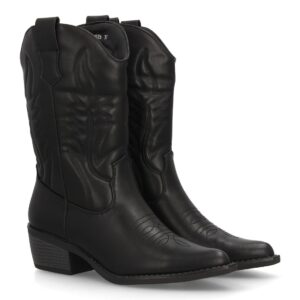 Botas Cowboy Negras Bordadas de Tacón