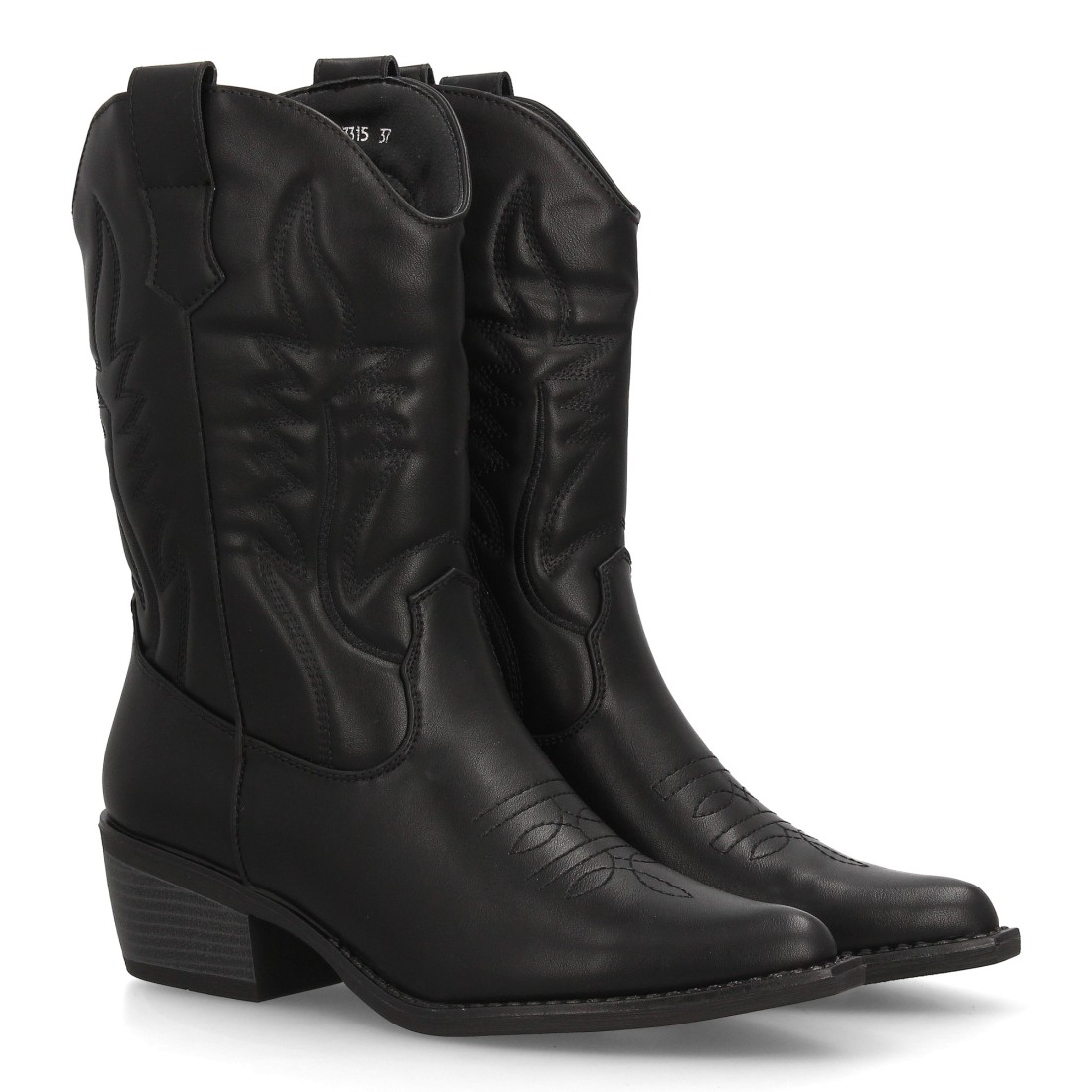 Botas Cowboy Negras Bordadas de Tacón 1 Botas Cowboy Negras Bordadas de Tacón