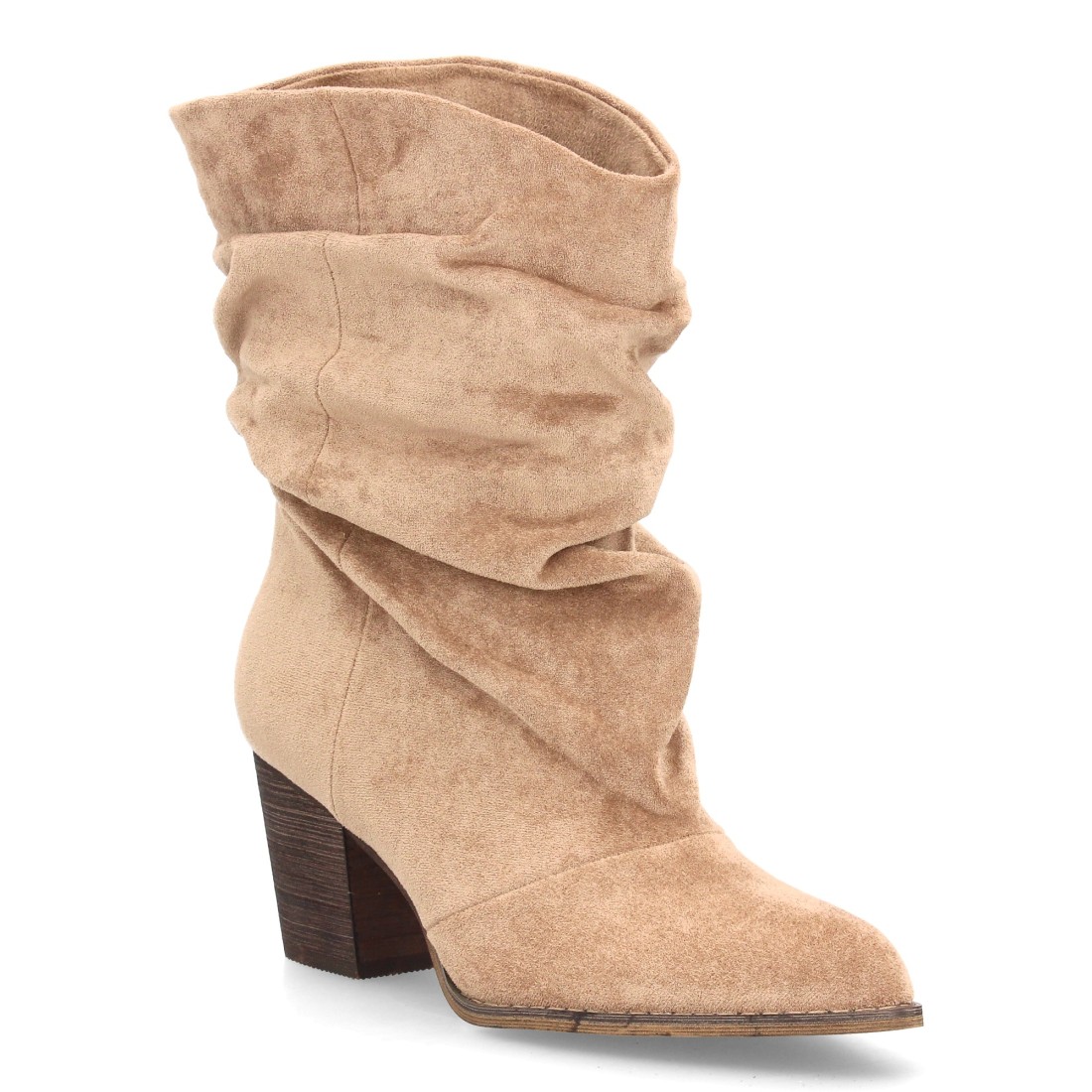 Botas Arrugadas Kaki de Antelina con Tacón Ancho 3 Botas Arrugadas Kaki de Antelina con Tacón Ancho - Imagen 3