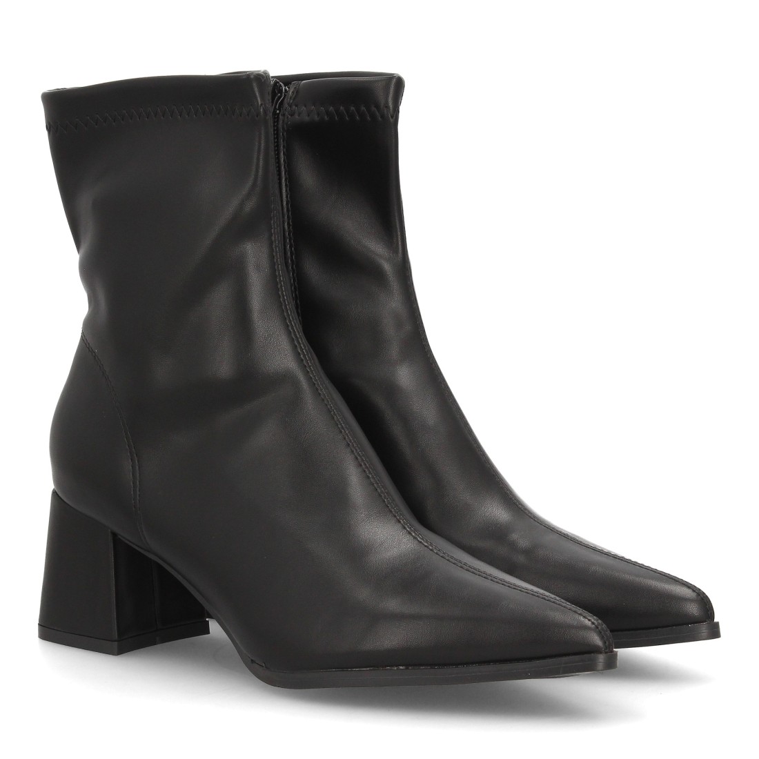 Botines Negros Efecto Piel con Tacón Ancho 1 Botines Negros Efecto Piel con Tacón Ancho
