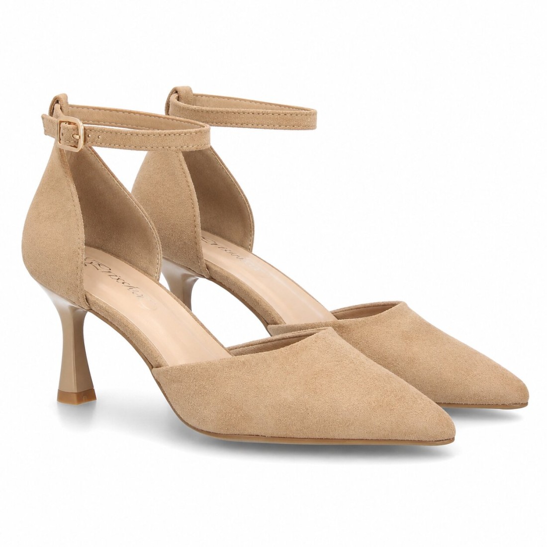 Zapatos Camel de Antelina con Pulsera y Tacón Acampanado 1 Zapatos Camel de Antelina con Pulsera y Tacón Acampanado