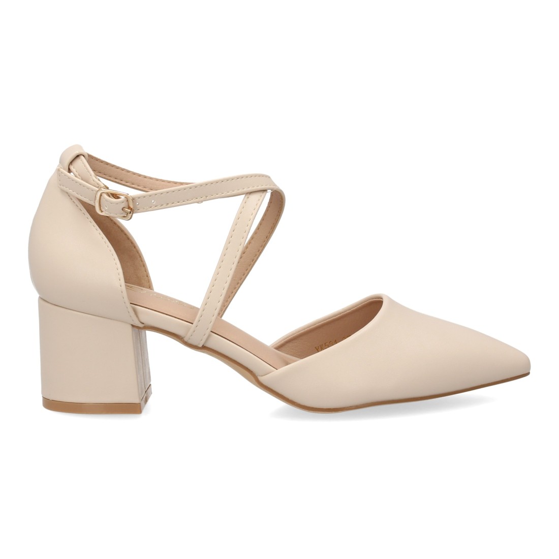 Zapatos Beige de Tacón Ancho con Tiras Cruzadas 2 Zapatos Beige de Tacón Ancho con Tiras Cruzadas - Imagen 2